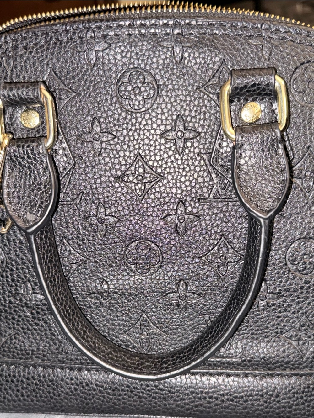 Louis Vuitton Black Monogram Leather Satchel with Gold Hardware Neo Alma BB-